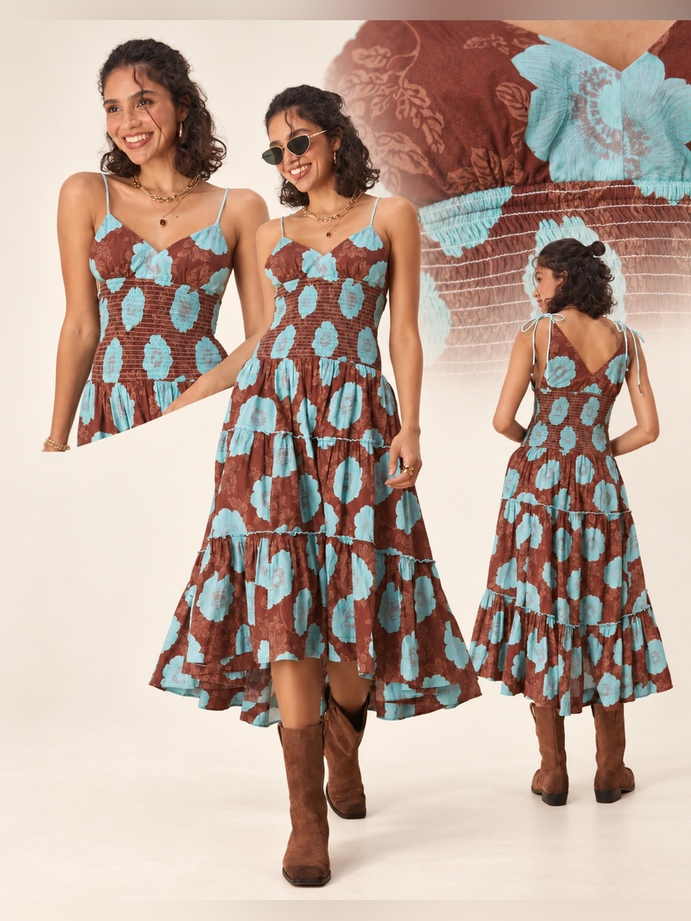NWT Free People Adriel Floral Maxi Dress Nutmeg Blue L $168